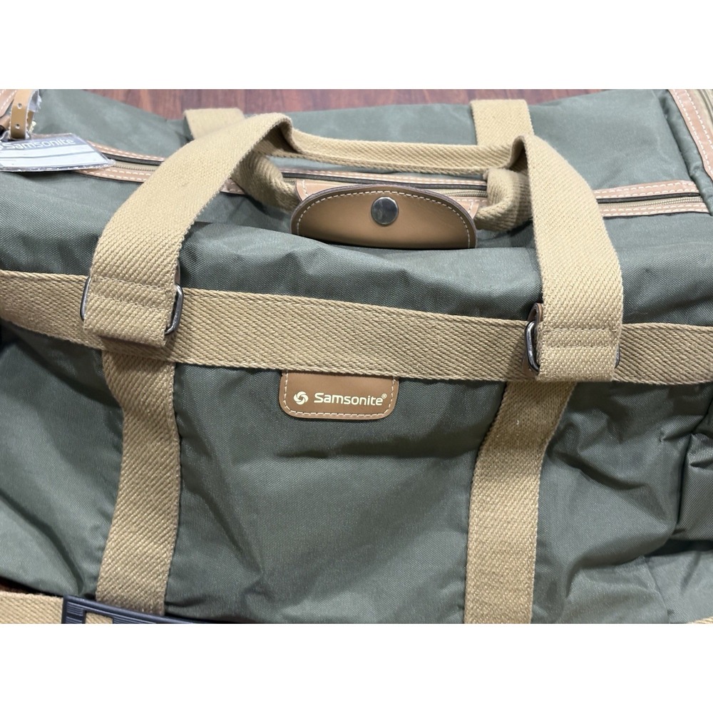 Samsonite‎ Green Tan Canvas Duffle Bag Heavy Duty Gym Travel Luggage - Picture 2 of 16